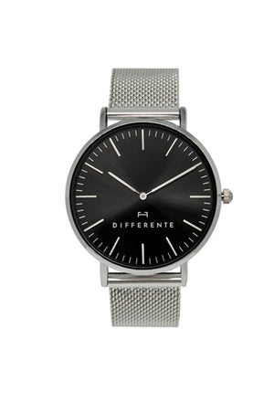 Black Dial  Watch With Interchangeable Silver Stainless Steel Mesh Strap 